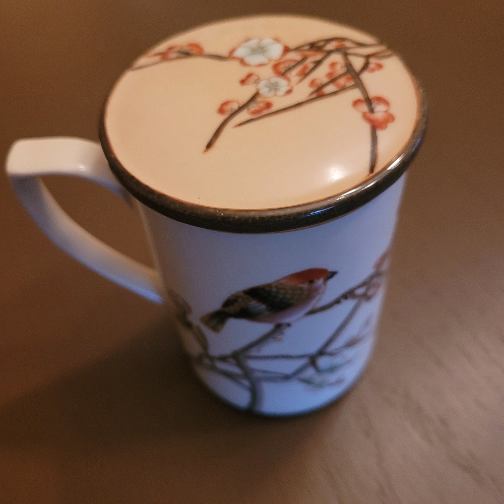 Vintage Bird Design Ceramic Mug With Lid - Picture 3 of 5